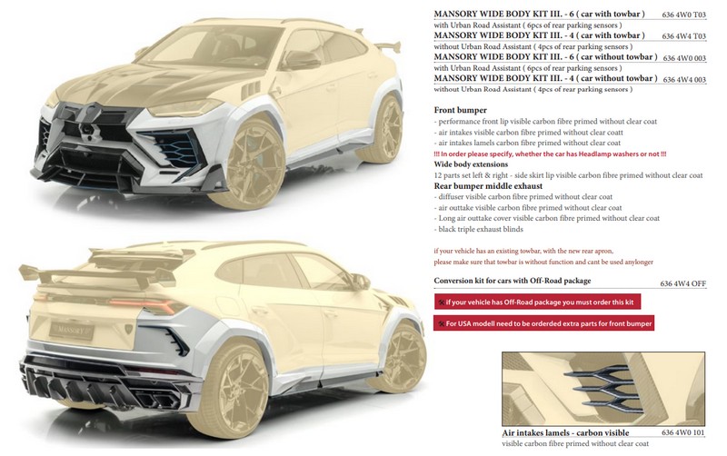 Mansory Wide Body Kit III. - 6 ( car with towbar ) for Lamborghini Urus